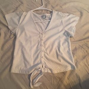 White Tie-Front Short Sleeve Top